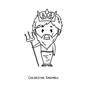 Image à colorier de Triton, le fils de Poséidon, en version dessin animé