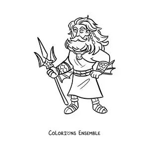 Image à colorier de Poséidon, le dieu olympien, en version dessin animé