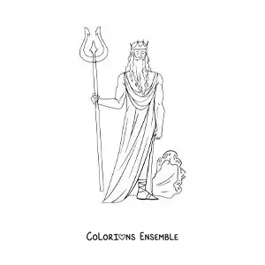 Image à colorier de Poséidon en train de commander les marées