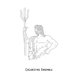 Image à colorier d’une statue grecque de Poséidon