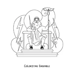 Image à colorier de Zeus sur son trône, sur l’Olympe