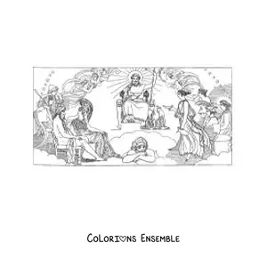 Image à colorier de Zeus et des dieux grecs sur l’Olympe