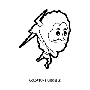 Image à colorier d’un dessin animé de Zeus, le dieu grec, en train de lancer un éclair