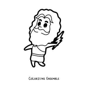 Image à colorier d’un dessin animé du dieu Zeus avec un éclair