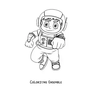 Image à colorier d’un petit garçon astronaute