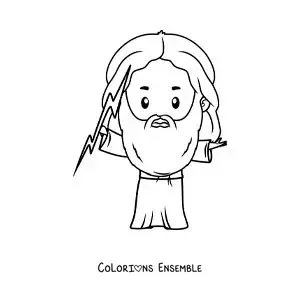Image à colorier du dieu de la mythologie grecque Zeus, en version dessin animé