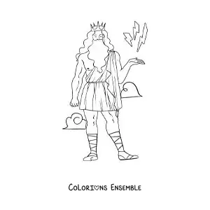 Image à colorier de Zeus en version dessin animé, en train de commander les éclairs