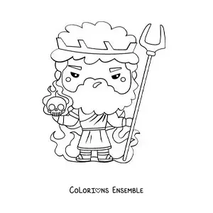 Image à colorier d’Hadès, le dieu des Enfers, en version kawaii dessin animé