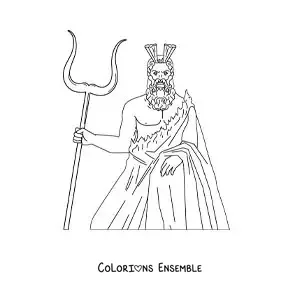 Image à colorier du dieu Hadès des Enfers avec un bident