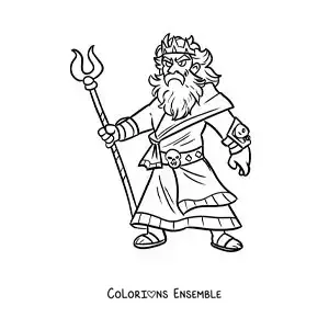 Image à colorier d’Hadès, le dieu grec des Enfers, en version dessin animé, avec son bident