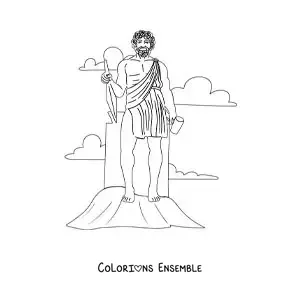 Image à colorier du dieu Héphaïstos avec son marteau