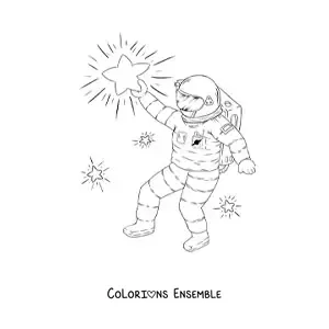 Image à colorier d’un astronaute attrapant une étoile avec son bras