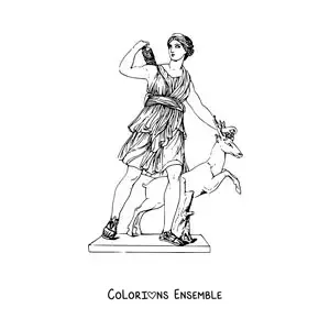 Coloriage d’Artémis réaliste avec un cerf