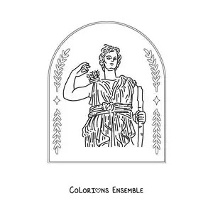 Coloriage d’Artémis, la déesse grecque, avec son arc et ses flèches