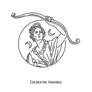 Coloriage de la déesse Diane avec son arc