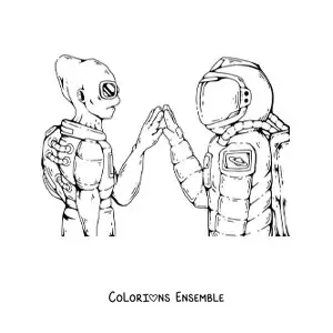 Image à colorier d’un astronaute et d’un extraterrestre