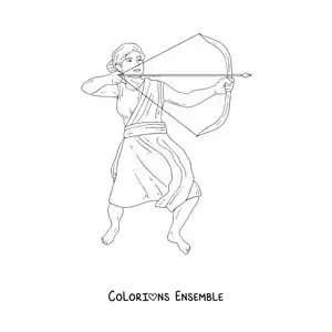 Coloriage d’Artémis réaliste en train de chasser