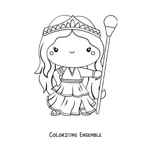 Coloriage de la déesse grecque Héra en dessin animé kawaii