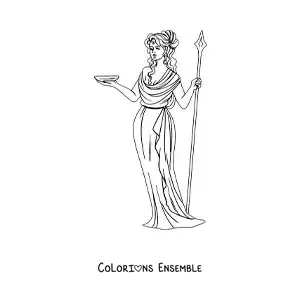 Coloriage d’Héra, la reine des dieux, en dessin animé