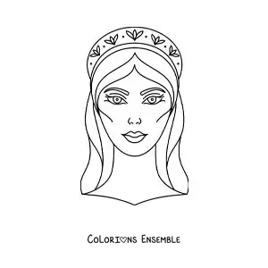 Coloriage du visage d’Héra, la déesse grecque, avec sa couronne
