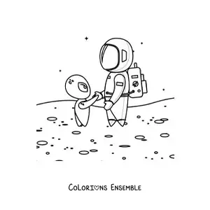 Image à colorier d’un astronaute et d’un Martien à la surface de Mars