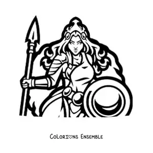 Coloriage d’Athéna avec son bouclier et son armure