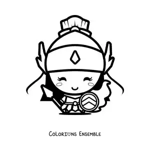 Coloriage d’Athéna et de son casque de guerrière kawaii
