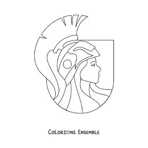 Coloriage du visage de la déesse guerrière Athéna avec son casque