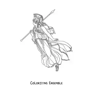 Coloriage de la déesse Athéna réaliste avec sa lance et son casque