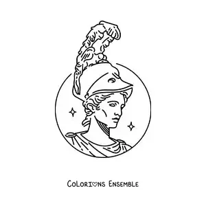 Coloriage du visage de la déesse Athéna avec son casque