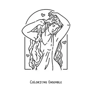 Coloriage de la déesse grecque Aphrodite en train de se coiffer