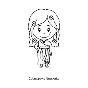 Coloriage de la déesse grecque Aphrodite en dessin animé kawaii