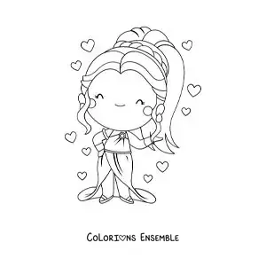 Coloriage de la déesse Aphrodite kawaii avec des cœurs