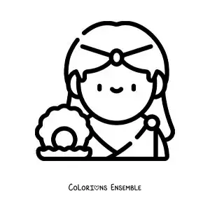 Coloriage facile d’Aphrodite, la déesse de l’amour, en dessin animé avec un coquillage