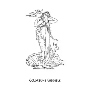 Coloriage de la naissance de Vénus, la déesse de l’amour