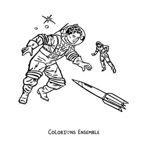Image à colorier de deux astronautes flottant dans l’espace