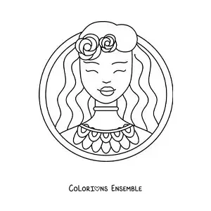 Coloriage du visage en dessin animé d’Aphrodite, la déesse de la beauté