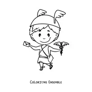 Coloriage d’Hermès, le messager des dieux, en dessin animé kawaii
