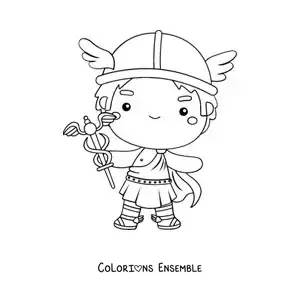 Coloriage du dieu Hermès en dessin animé kawaii avec son caducée