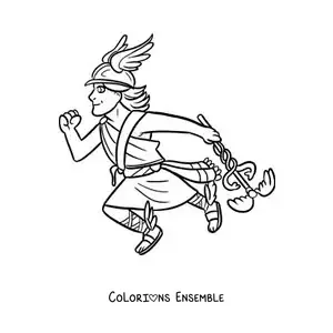 Coloriage du dieu Hermès en dessin animé kawaii volant avec ses sandales ailées