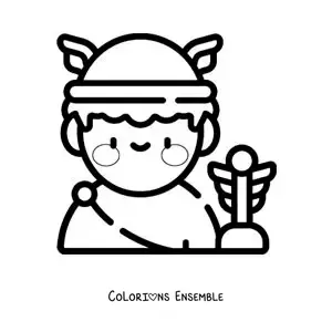 Coloriage d’Hermès, le dieu grec kawaii, tout mignon avec son casque ailé