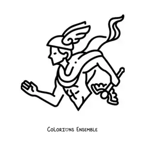Coloriage d’Hermès, le dieu grec, en dessin animé avec son caducée