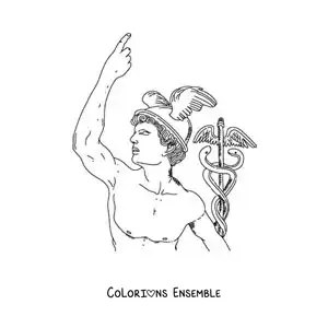 Coloriage d’une statue réaliste d’Hermès avec son casque et son bâton