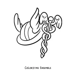 Coloriage du casque ailé d’Hermès et du caducée