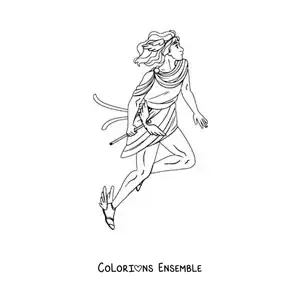 Coloriage du dieu grec Hermès en dessin animé volant avec ses chaussures ailées