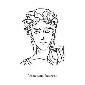 Coloriage du dieu Dionysos style anime buvant un verre de vin