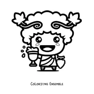 Coloriage de Dionysos kawaii avec un verre de vin