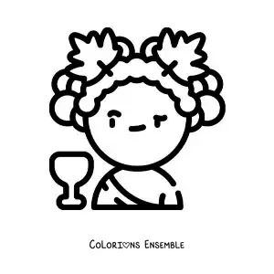Coloriage facile de Dionysos en dessin animé avec un verre de vin