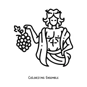 Coloriage facile de Dionysos en dessin animé avec une grappe de raisin
