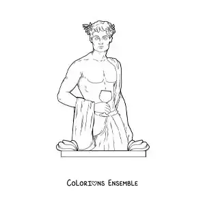 Coloriage du dieu du vin Dionysos réaliste buvant du vin